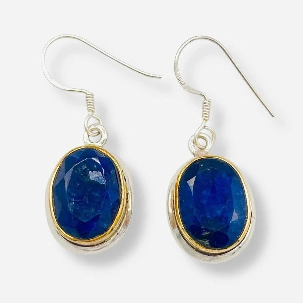 Sundance Catalog Sterling Silver Gold‎ Sapphire September Earrings Teo Tone